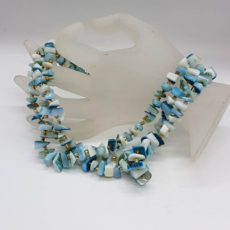 Blue Multi Strand Shell Twist Bead Necklace