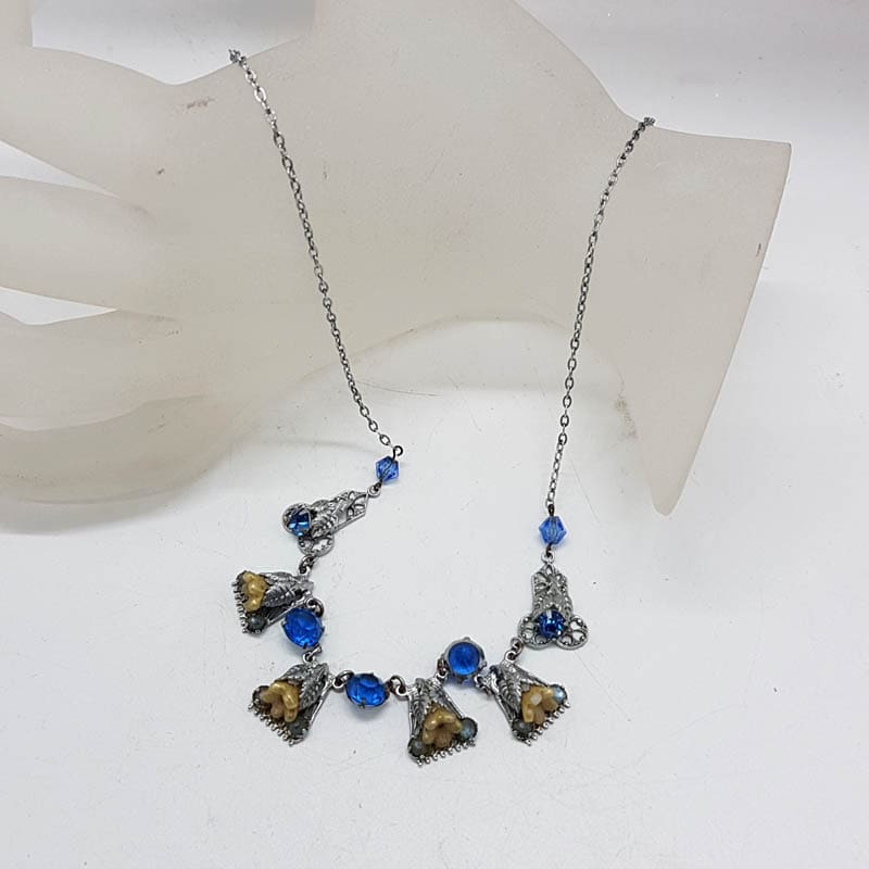 Plated Ornate Blue Unusual Bell Design Drops Drop