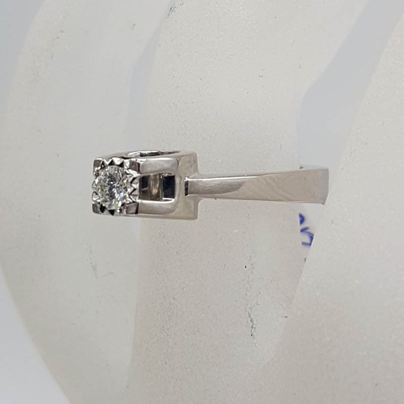 18ct White Gold High Set Diamond Solitaire Ring in Unusual Setting - Engagement Ring / Dress Ring - Vintage / Antique