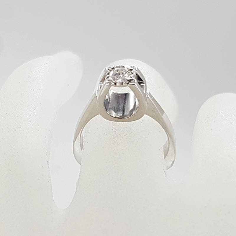 18ct White Gold High Set Diamond Solitaire Ring in Unusual Setting - Engagement Ring / Dress Ring - Vintage / Antique