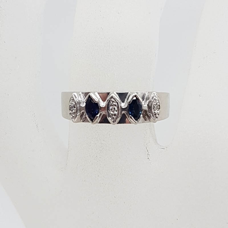 18ct White Gold Natural Sapphire and Diamond Ring - Wedding Ring / Eternity Ring / Wedding Band - Vintage / Antique
