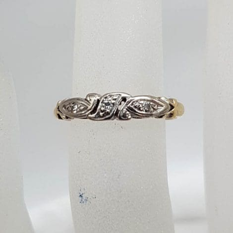 18ct Yellow Gold and White Gold Diamond Twist Eternity Ring / Dress Ring / Wedding Ring - Vintage / Antique