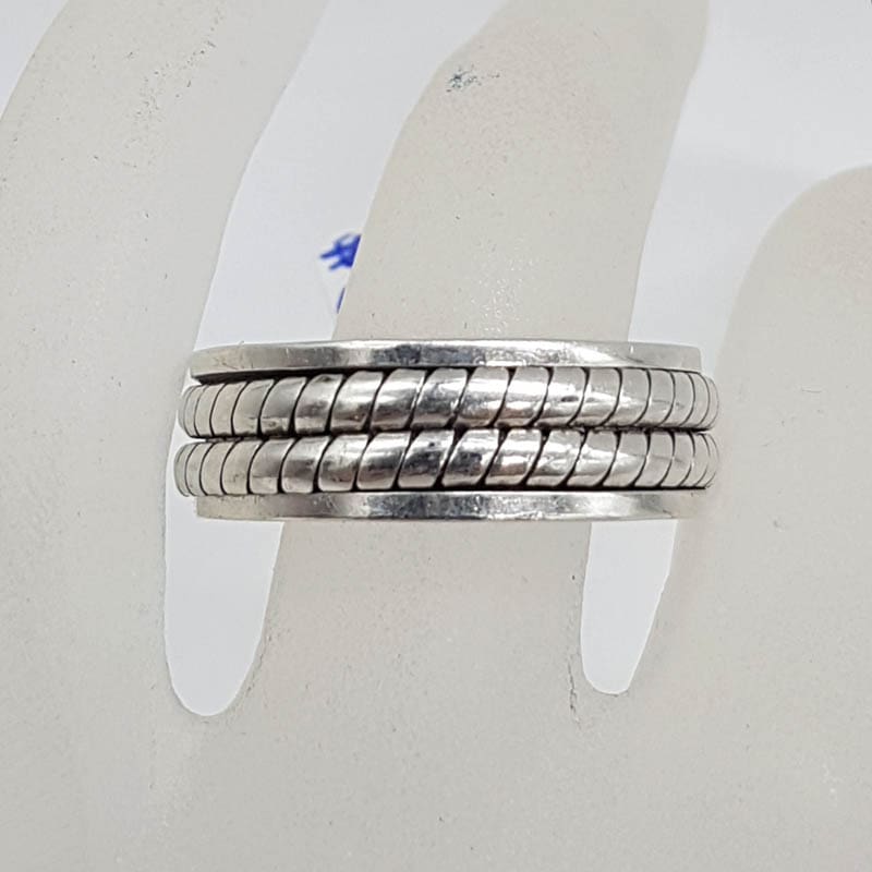 Sterling Silver Wide Patterned Fidget Ring / Spinner Ring / Wedding Ring / Wedding Band - Gents Ring / Ladies Ring