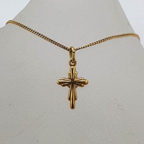 9ct Yellow Gold Little Cross / Crucifix Pendant on Gold Chain