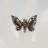 Sterling Silver Natural Baltic Amber Ornate Filigree Design Jointed Butterfly Ring - Large