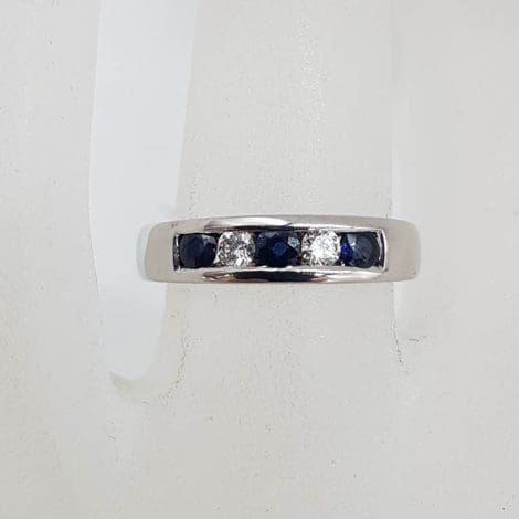 18ct White Gold Natural Sapphire and Diamond Channel Set Band Ring / Wedding Band / Eternity Ring / Dress Ring