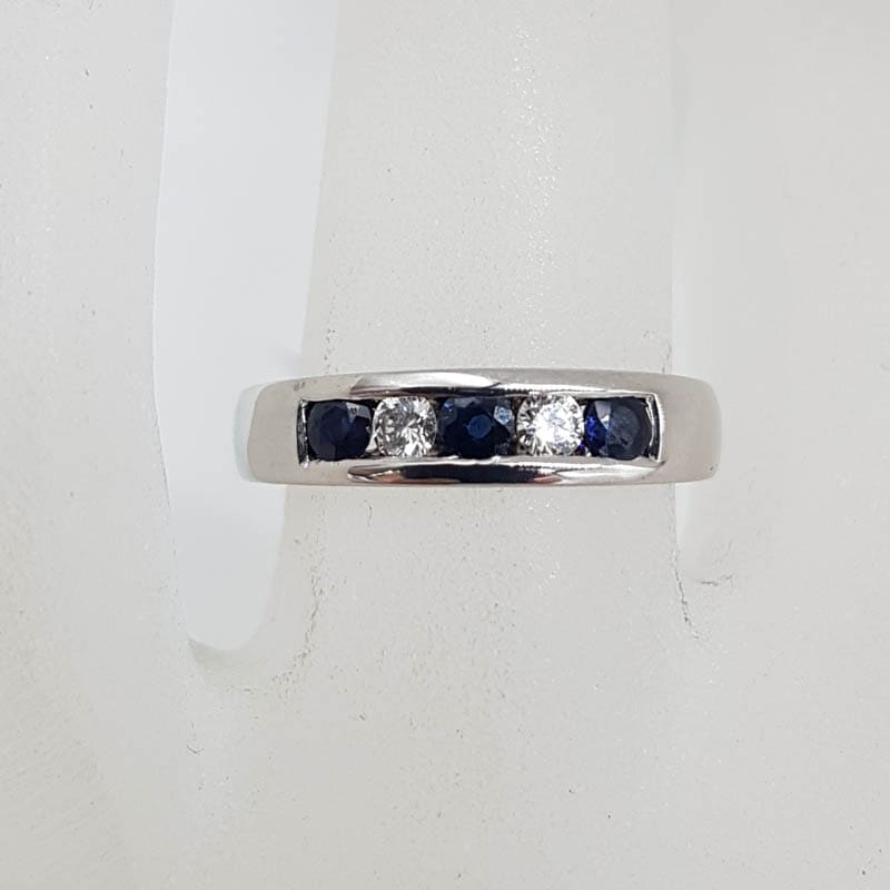 18ct White Gold Natural Sapphire and Diamond Channel Set Band Ring / Wedding Band / Eternity Ring / Dress Ring