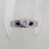 18ct White Gold Diamond Solitaire with Two Natural Sapphires High Set Ring - Antique / Vintage - Engagement Ring / Dress Ring