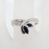 18ct White Gold Natural Sapphire and Diamond Curved Leaf Design Ring