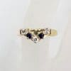 9ct Yellow Gold Sapphire and Diamond V Shaped Curved Eternity Ring / Wedding Band Ring - Antique / Vintage