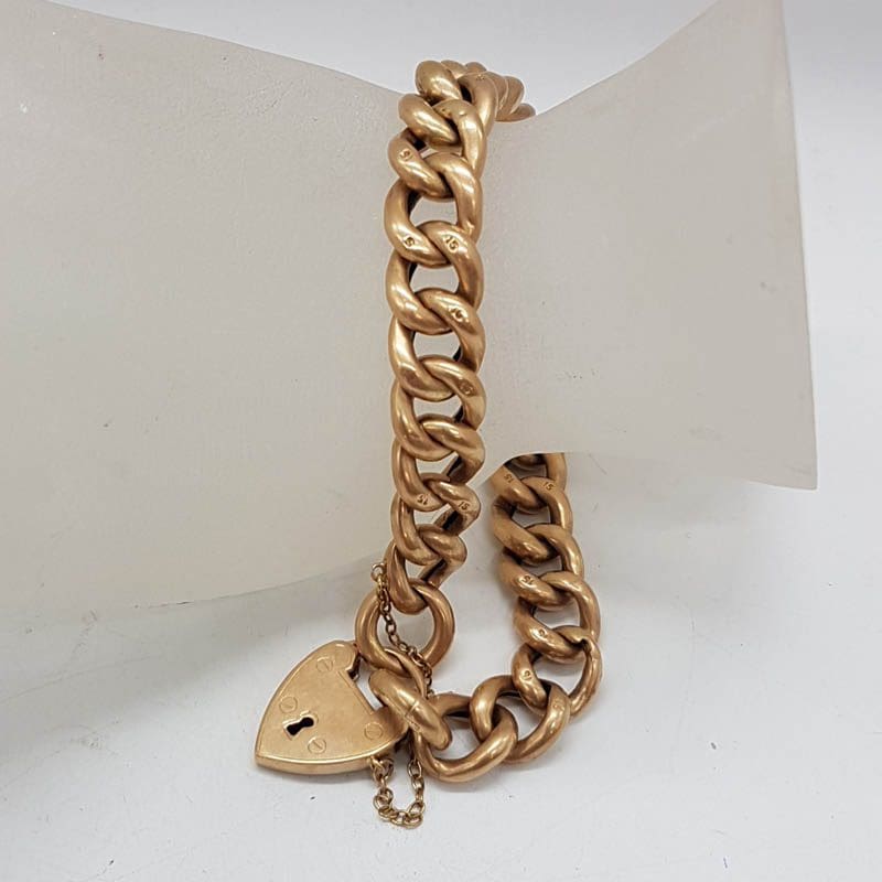 9ct Yellow Gold Curb Link Bracelet with Carved Three Mouse Ivory Ball Charm - Antique / Vintage