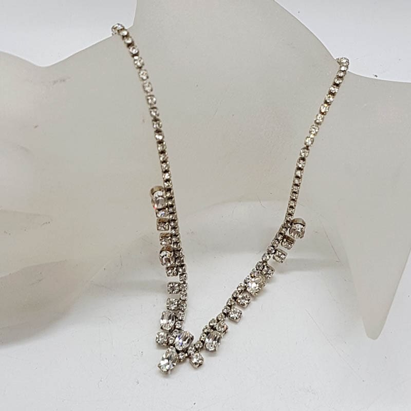 Plated Oval Rhinestones Necklace - Vintage Costume Jewellery