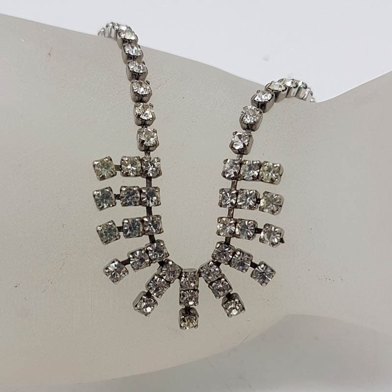 Plated Rhinestone Collier Necklace with Lines - Vintage