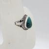 Sterling Silver Teardrop / Pear Shaped Ornate Turquoise Ring - Vintage
