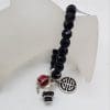 Sterling Silver Thomas Sabo Three Enamel Charms Black Onyx Bracelet with Rabbit in Hat, Red Enamel Lantern and Round Disc