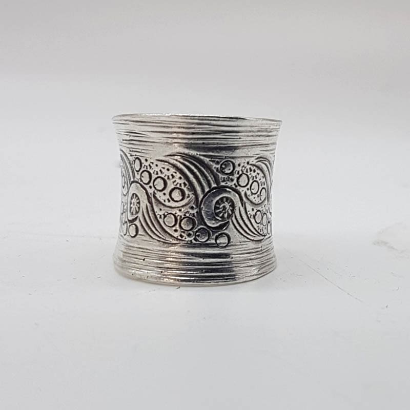 Sterling Silver Very Wide Floral Patterned Band Ring - Vintage