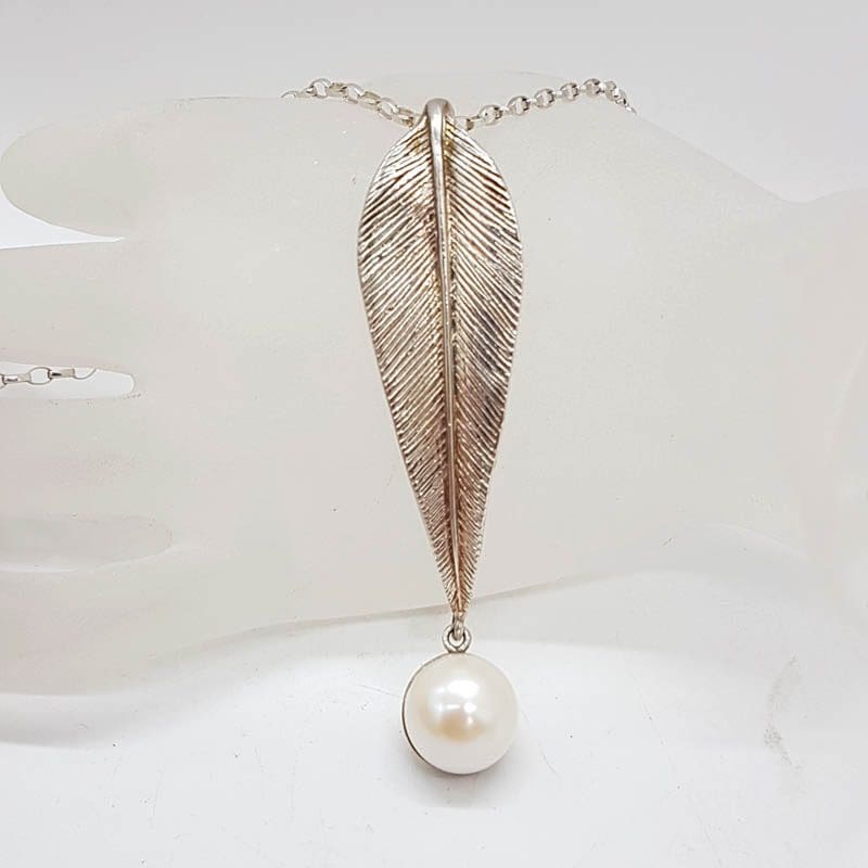 Sterling Silver Thomas Sabo Long Leaf with Pearl Pendant on Long Chain