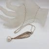 Sterling Silver Thomas Sabo Long Leaf with Pearl Pendant on Long Chain