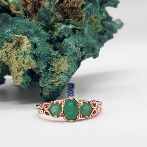 9ct Rose Gold Trilogy Emerald Ornate Filigree Ring
