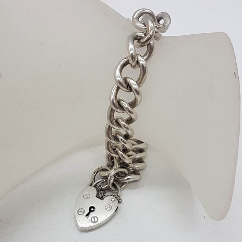 Sterling Silver Curb Link Padlock Bracelet - Antique / Vintage