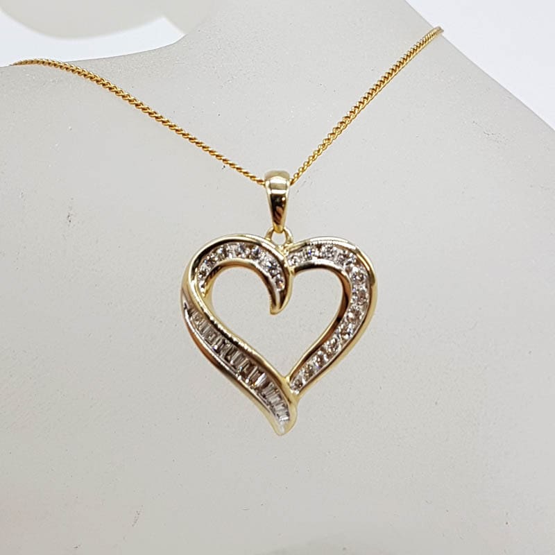 9ct Yellow Gold Diamond Channel Set Heart Pendant on 9ct Gold Chain