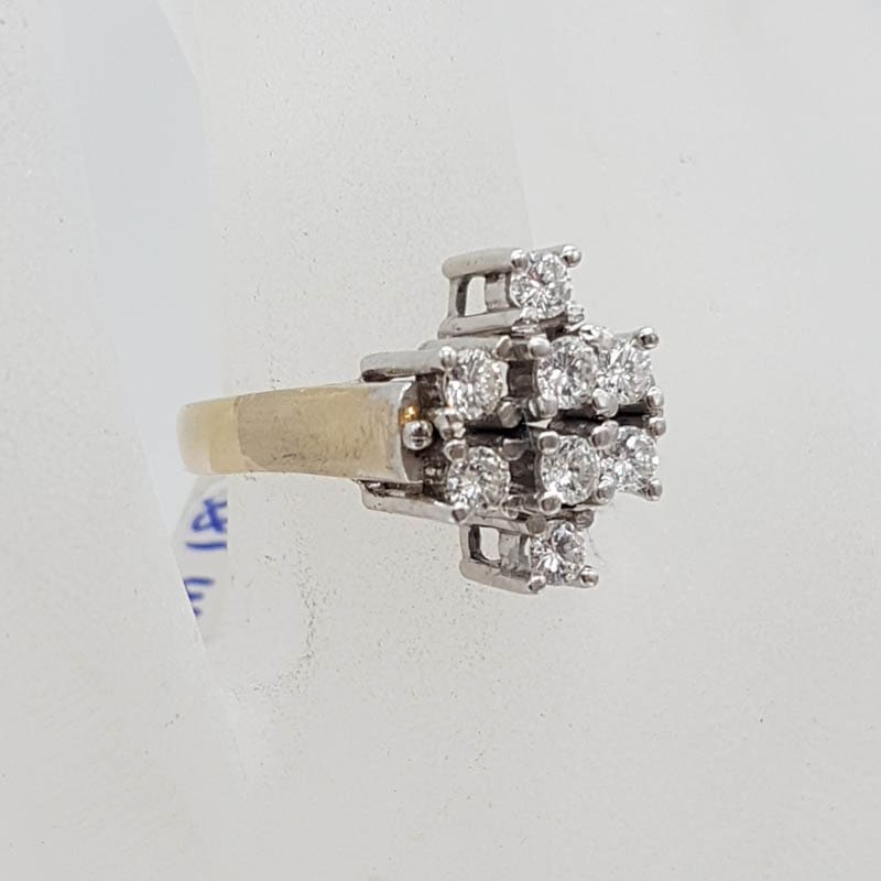 18ct Yellow Gold & Platinum Diamond Large Claw Set Unusual Cluster Ring - Antique / Vintage