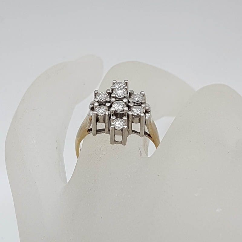 18ct Yellow Gold & Platinum Diamond Large Claw Set Unusual Cluster Ring - Antique / Vintage