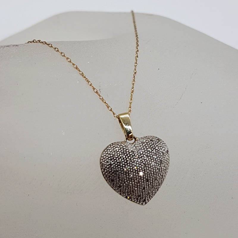 9ct Yellow Gold and White Gold Diamond Heart Pendant on 9ct Gold Chain
