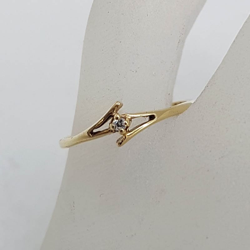 9ct Yellow Gold Fine Diamond Twist Ring - Vintage
