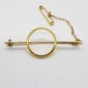 9ct and 18ct Yellow Gold Circle / Ring Bar Brooch - Antique / Vintage