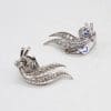 18ct White Gold Diamond Stunning Curved Design Clip-On Earrings - Antique / Vintage