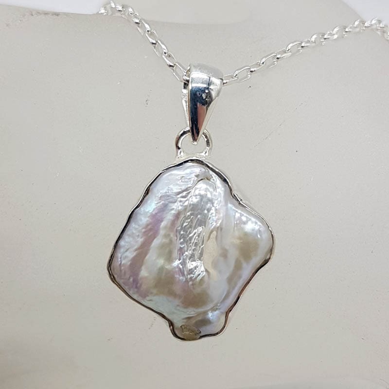 Sterling Silver Free Form Baroque Pearl Pendant on Silver Chain