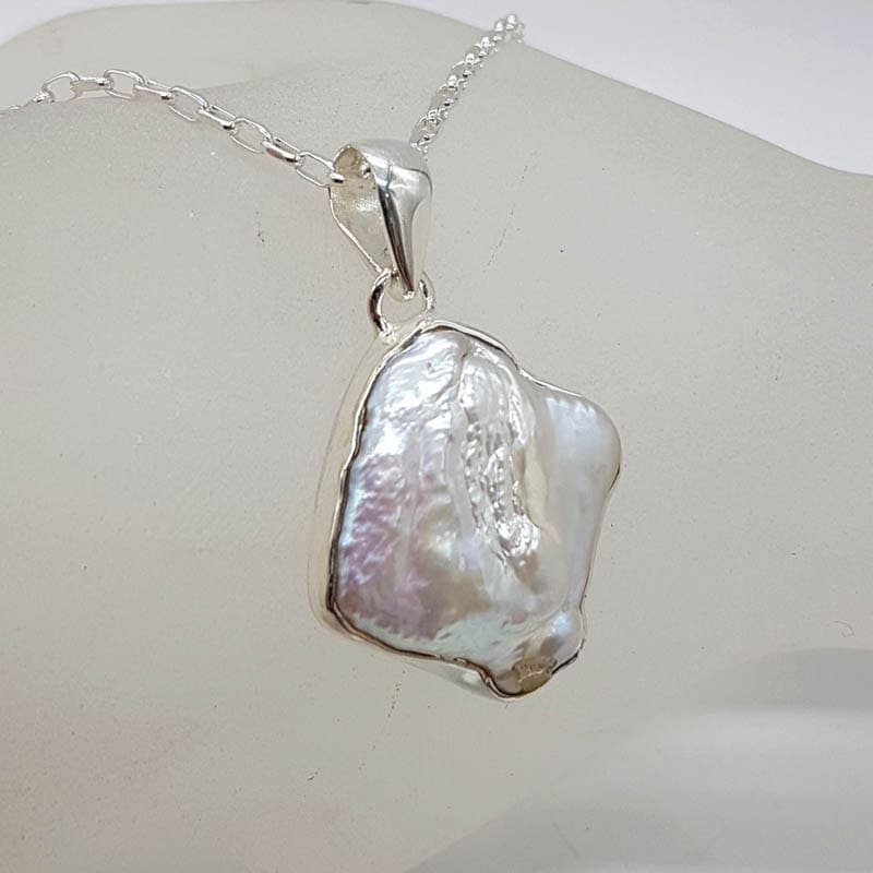 Sterling Silver Free Form Baroque Pearl Pendant on Silver Chain