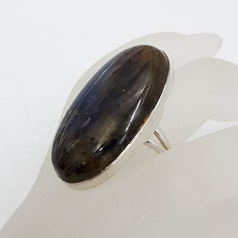 Sterling Silver Large Oval Labradorite Ring