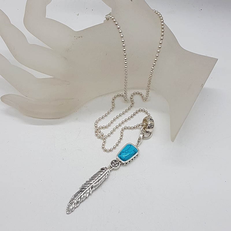 Sterling Silver Thomas Sabo Long Turquoise Leaf Pendant on Silver Chain