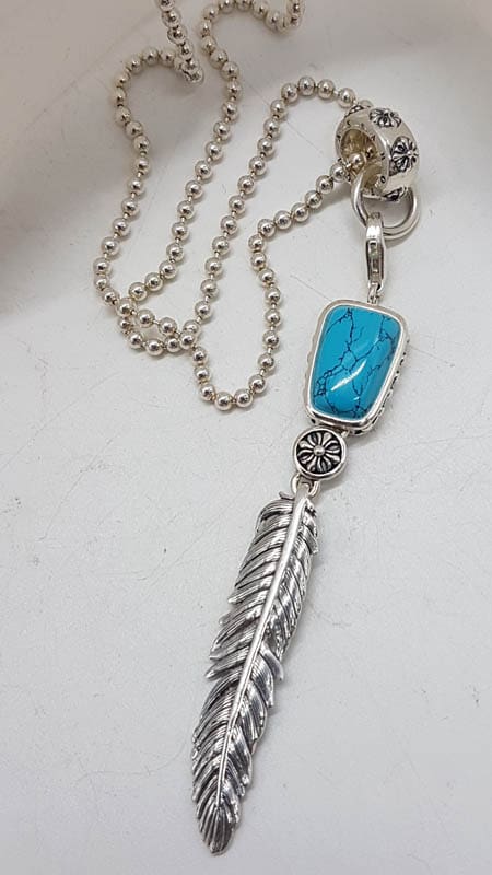 Sterling Silver Thomas Sabo Long Turquoise Leaf Pendant on Silver Chain