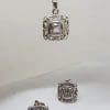Sterling Silver Square Cubic Zirconia Filigree Pendant on Silver Chain with Matching Studs Earrings
