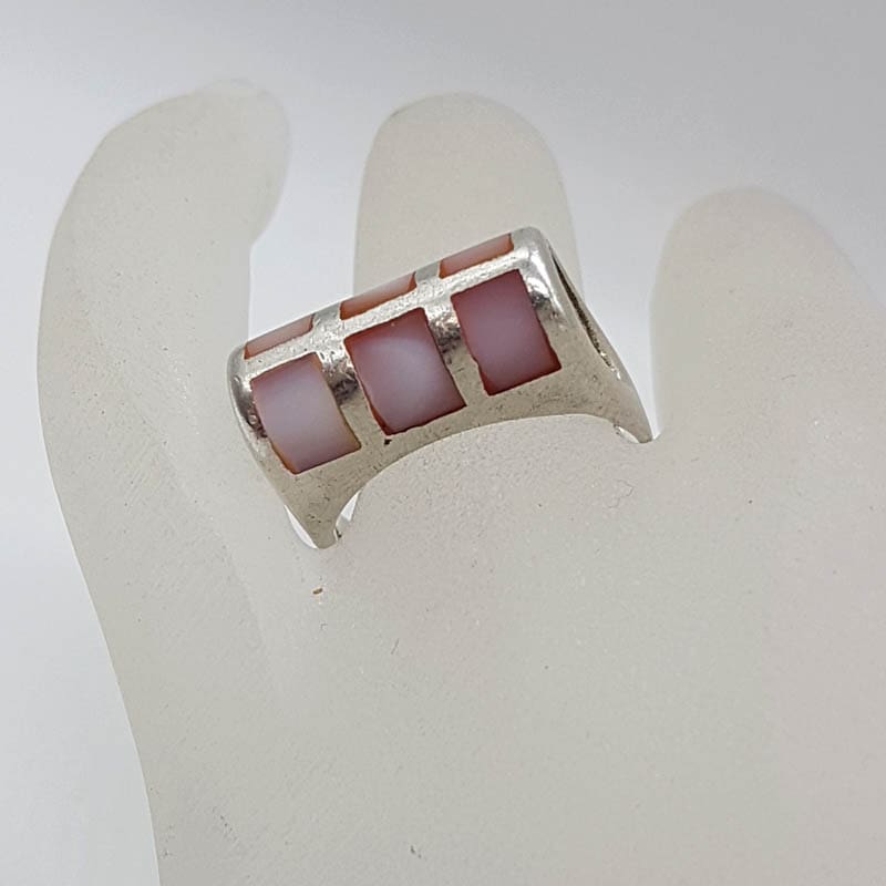 Sterling Silver Unusual Raised Pink Mother of Pearl Ring
