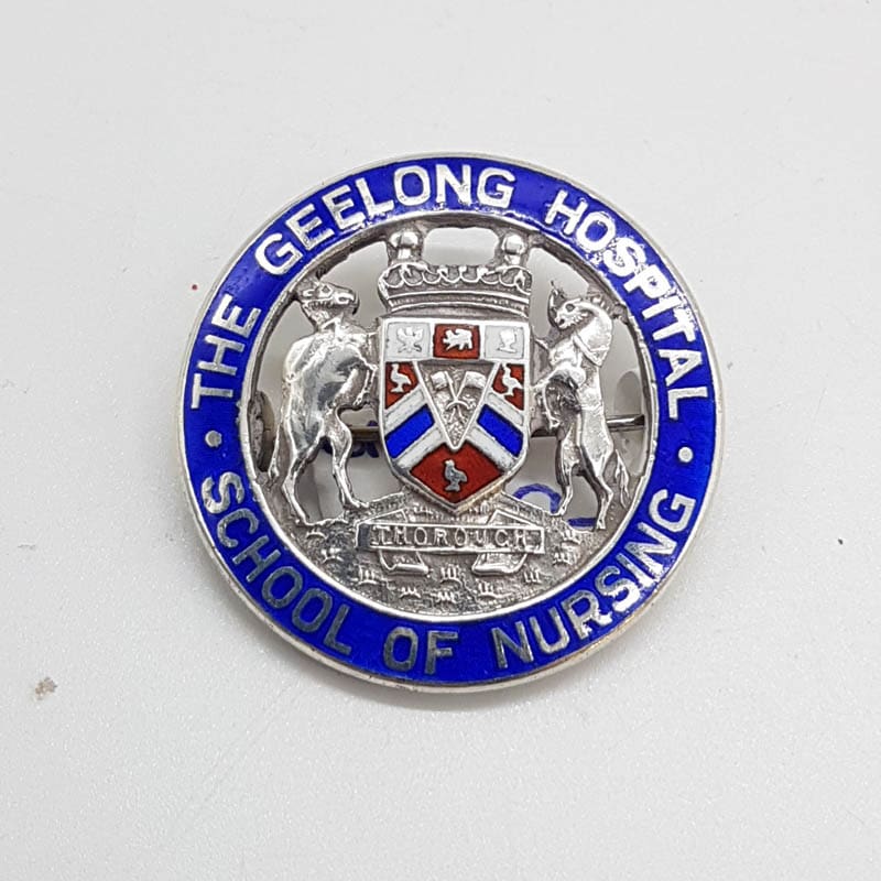 Sterling Silver and Blue Enamel " The Geelong Hospital School of Nursing " Badge / Brooch - Antique / Vintage
