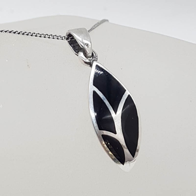 Sterling Silver Black Enamel Leaf Pendant on Silver Chain