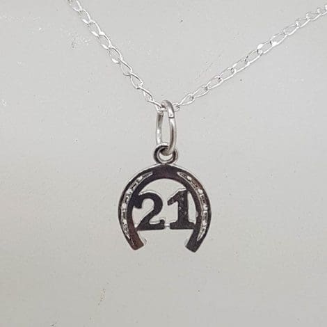 Sterling Silver 21 in Horseshoe Pendant on Silver Chain - Equestrian