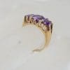 9ct Yellow Gold Large Oval Amethysts with Diamond Bridge Set Ring - Antique / Vintage