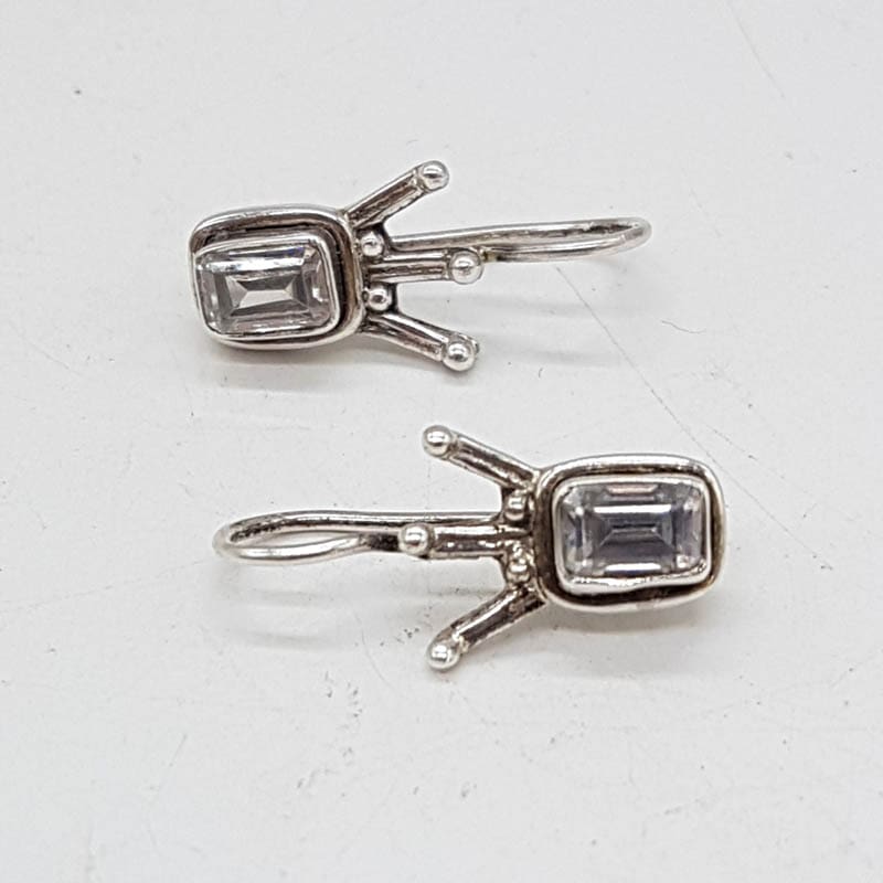 Sterling Silver Cubic Zirconia Crown Drop Earrings