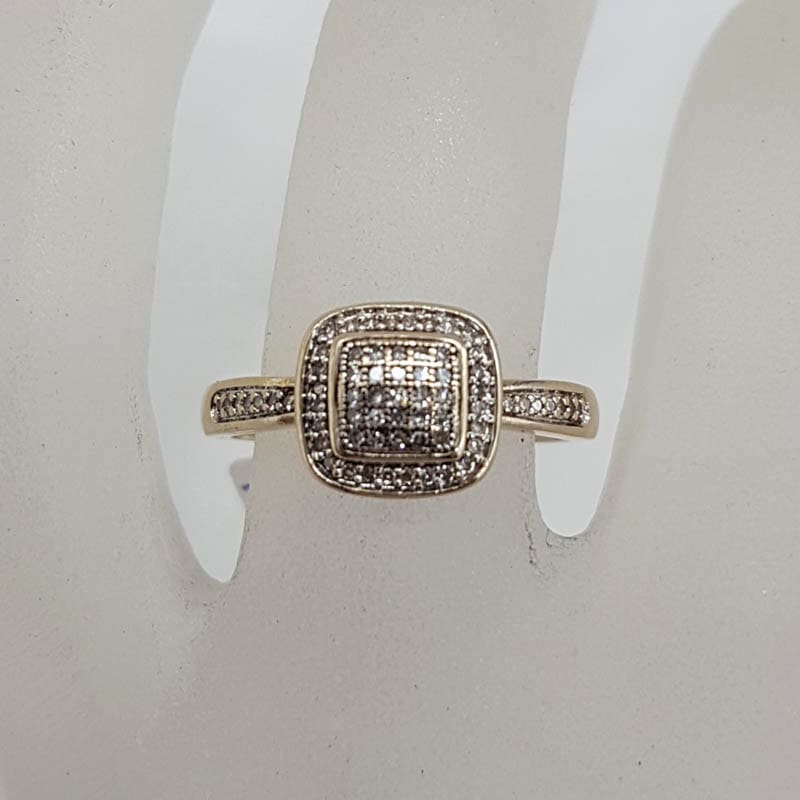 9ct Yellow Gold Flat Square Diamond Cluster Ring