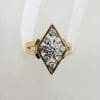 18ct Yellow Gold Diamond Cluster Large Open Marquis Shape with Daisy Floral Design Ring - Antique / Vintage