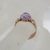 9ct Yellow Gold Oval Amethyst Wide Band Ornate Ring - Antique / Vintage