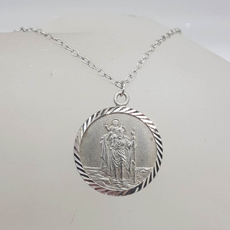 Sterling Silver Round Saint Christopher Pendant on Silver Chain