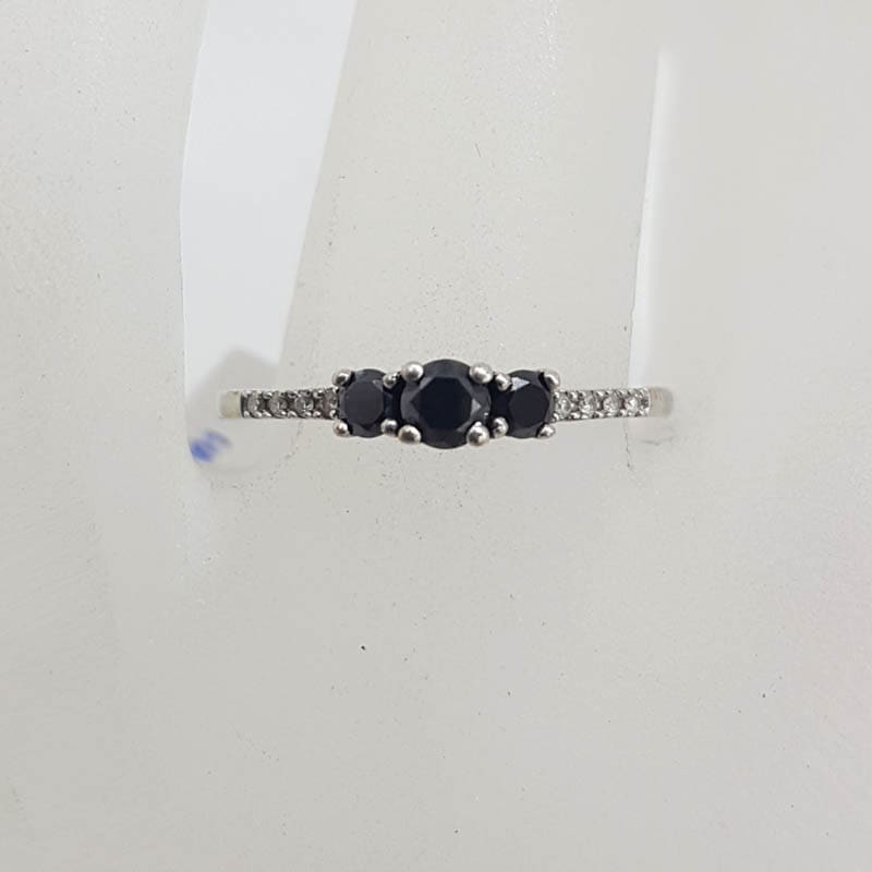 Triple Circle Sterling Silver Ring with Black Diamonds plated in 18K Rose Gold
