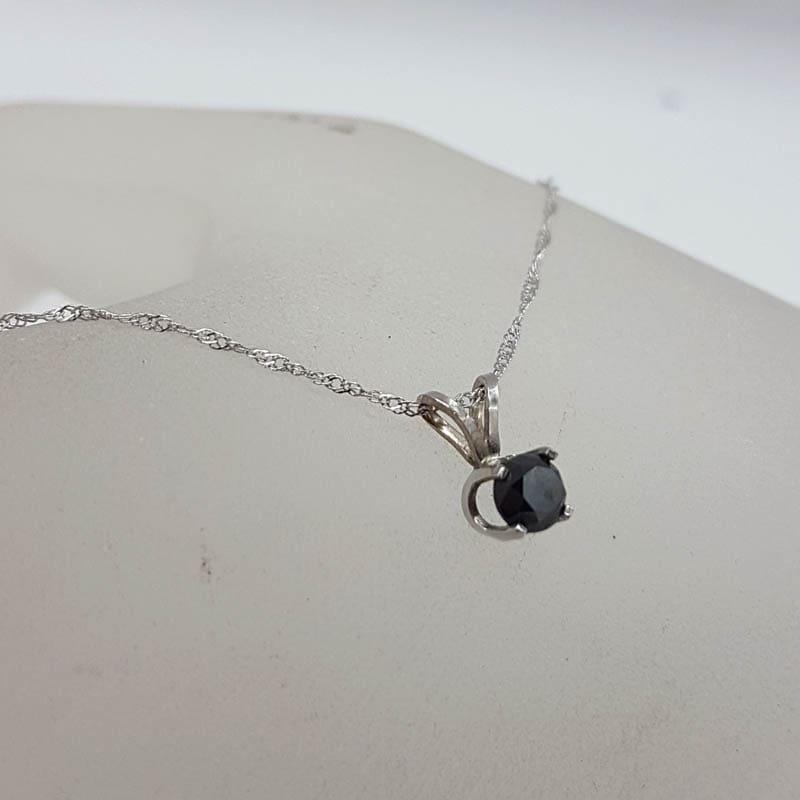 10ct White Gold Black Diamond Claw Set Solitaire Pendant on Gold Chain