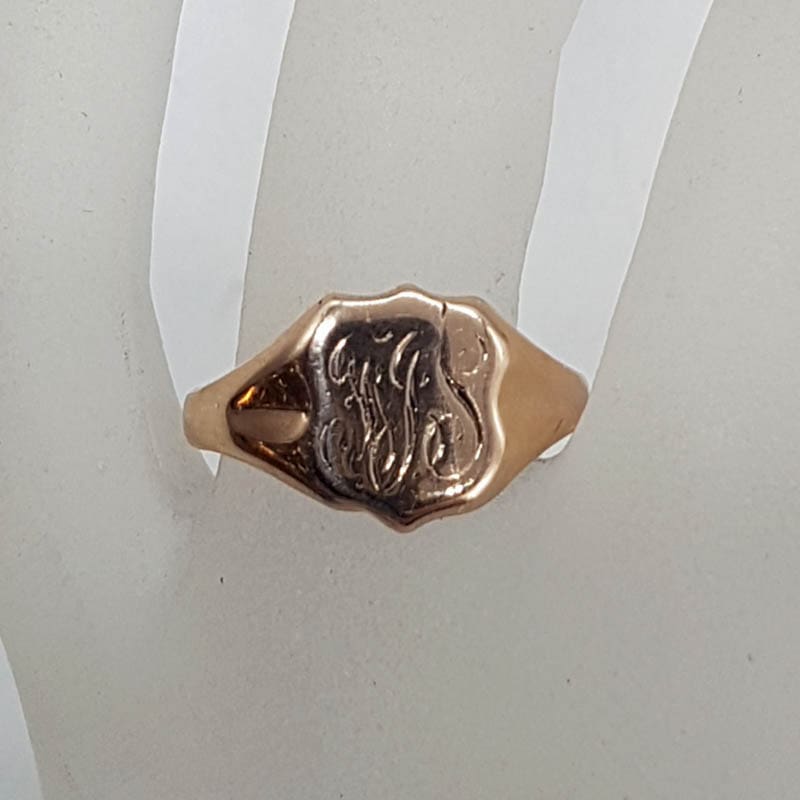 9ct Rose Gold Shield Shaped Signet Ring - Gents Ring / Ladies Ring - Antique / Vintage